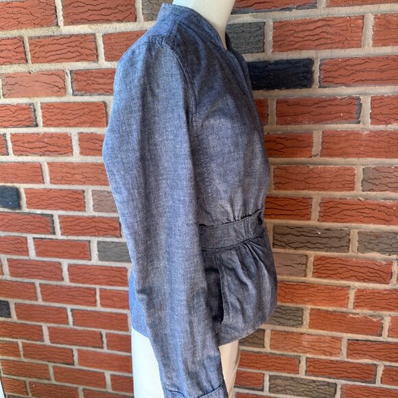 Eileen Fisher Blue Cotton Chambray Fitted Peplum 2-Button Jacket - Sml - Picture 4 of 5